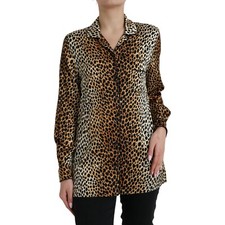 Dolce & Gabbana Haut Marron Imprimé Léopard Manches Longues Chemisier IT40/US6/