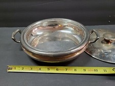 Silverplate Buffet Serving Dish. with dish base, lid and rim edge.