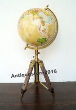 Globe du monde avec support trépied en cuir décor nautique vintage carte styl...