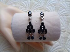 ARGENT 925  - RHODIÉ - CLOUS OREILLES EN CASCADE DE NAVETTES À FACETTES NOIRES