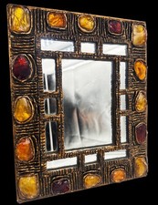 GOBESSO Très beau miroir en résine de couleurs et métal 1970's - 36,5 cm