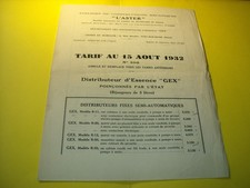 TARIF D EPOQUE 1932 POUR POMPE A ESSENCE CHAR ROMAIN ASTER GEX - - satam themis