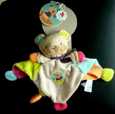 *. Doudou plat Ours Nicotoy Simba rose violet beige orange vert poule 100% NEUF