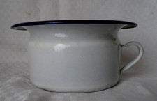 Ancien  petit pot de chambre enfant , tôle émaillée,  blanc , liseré bleu