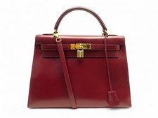 SAC A MAIN HERMES KELLY 32 SELLIER 1995 EN CUIR BOX ROUGE BANDOULIERE HAND BAG