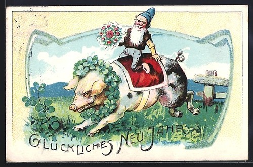 Carte postale nain chevauchant