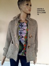  MANTEAU  A CAPUCHE BEIGE 70 % LAINE TRES CHAUDE T S 36/ 38