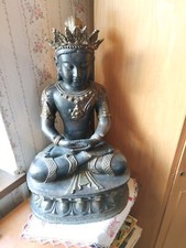 Grande statue sculpture de bouddha ancien en bronze d'Inde XXe