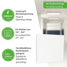 Chauffage Infrarouge Plafond Odenwald 300W Chauffage Infrarouge 600x600mm
