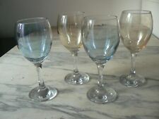 4 ANCIENS VERRES PIED COULEUR BLEUS ET AMBRE A VIN BLANC EAU VINTAGE COLLECTION