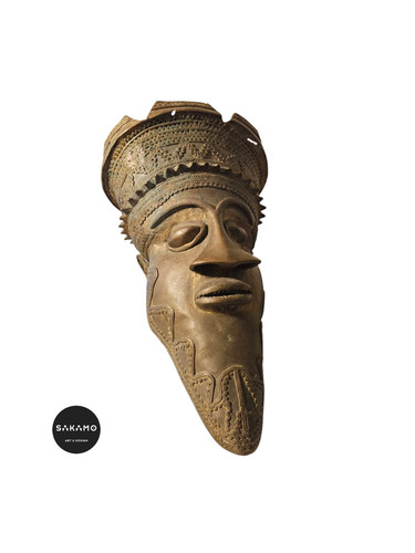 Grand masque bronze ancien - en,