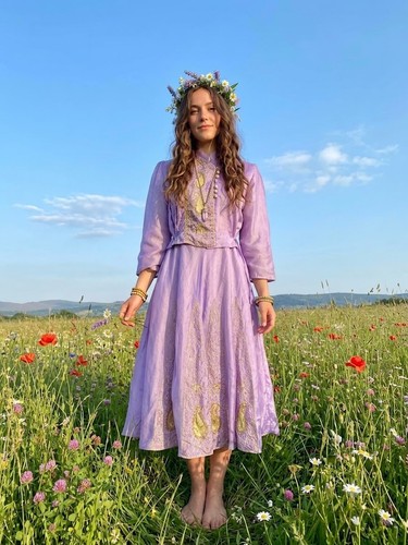 Robe vintage soie mauve - soie,