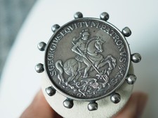 BROCHE ANCIENNE ARGENT MASSIF ST GEORGES ANTIQUE RELIGIOUS SILVER BROOCH