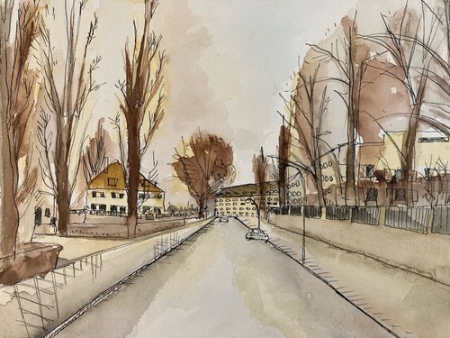Beau dessin aquarelle paysage - aquarelle,