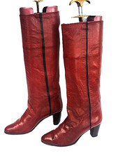 Bottes femme en agneau couleur bordeaux et marine Marque "Manfield Paris"
