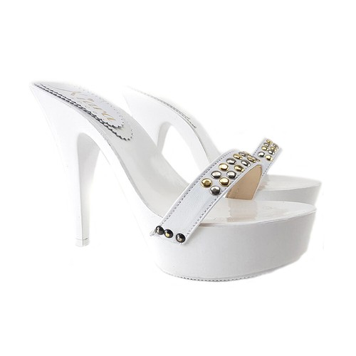 Sandale blanche laquée talon - blanche,