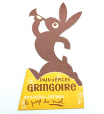 Objet publicitaire vintage PLV carton - Lapin Pain d'épice GRINGOIRE ancien 13cm