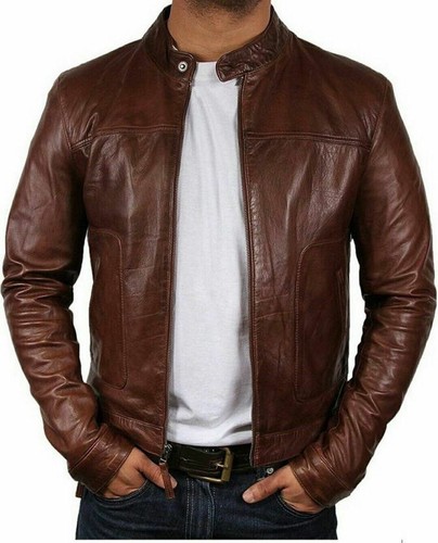 Veste motard marron cuir - veste,