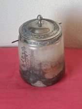 Legras pot à biscuit ancien Paysage Montagne Peint Sur Verre Signé Legras + JEM