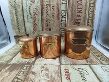 Set of Vintage 3 FRENCH COPPER CANISTER  Tined Inside