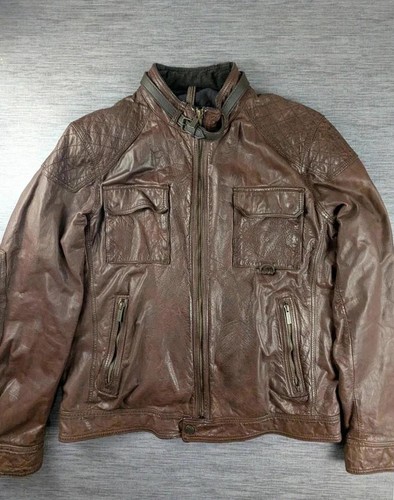 Blouson cuir bœuf marron - cuir,