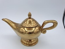 Théière lampe Disney Aladdin Génie avec couvercle 8" céramique dorée blanche
