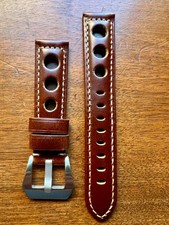 Bracelet de montre en cuir marron façon rallye 20mm neuf