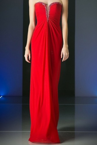 Red strapless gown with - red, deep