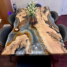 Dessus de table à manger en bois d'acacia sur commande en résine époxy...