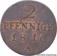 B2967 Prussia German States 2 Pfennige Friedrich Wilhelm III 1810 A AU !!