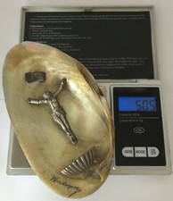 ORIGINAL CRUCIFIX/ NACRE/ BENITIER/INRI /EN METAL ARGENTE/ BELGIQUE