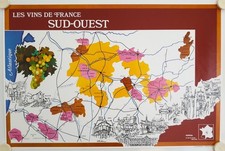 Affiche Carte Les Vins de France SUD-OUEST
