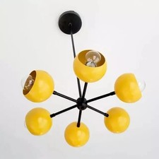 Spoutnik Laiton Lustre Jaune Globe Abat-Jour Mi Siècle Moderne Premium Clair