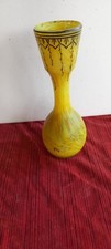 Beau Vase Legras 1900 Pâte de verre Jaune liseret noir Signé