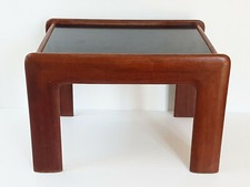 TABLE BASSE BOUT DE CANAPE SCANDINAVE 1960 EN TECK MASSIF & FORMICA NOIR VINTAGE