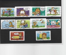 Serie complète 10 timbres 2008 Le chat Garfield de Jim Davis oblitérés