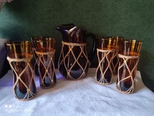 Service orangeade  6 Verres + Pichet  Gainage Rotin  Vintage 1950 TBE