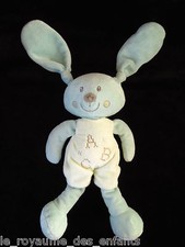 Doudou Lapin ou Chien bleu et blanc écru ABC Pommette 36 cm Intermarché