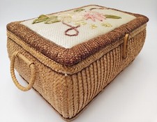 Ancienne boîte à couture chinoise en vannerie 1950's