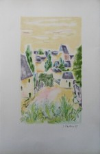 Jules CAVAILLES : Luberon, Village en Provence, LITHOGRAPHIE Originale signée