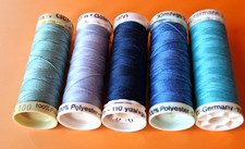 5 Bobines fil à coudre  polyester " Gutermann " 100 m - couture, mercerie BLEUS