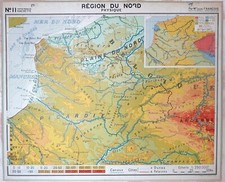 🌏 Ancienne carte scolaire Hachette 11, 1950 - France Région du Nord (Picardie)