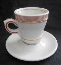 Ancienne tasse VRAI BRULOT de bistrot en porcelaine liseré rose et Or + soucoupe