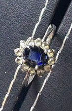 Bague XIXème  En Argent Sertie Saphirs Blancs Et Bleus Véritables