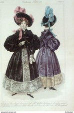 Gravure Costume Parisien 1831 # 2937 (eau forte) Redingote de satin garnie