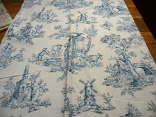 Coupon toile de Jouy  coton  bleu turquoise et blanc
