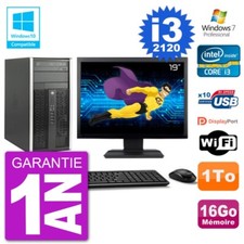 PC HP 6300 MT Ecran 19" Core i3-2120 RAM 16Go Disque 1To Graveur DVD Wifi W7