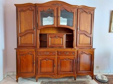 Buffet ancien (vaisselier, haut vitré) en merisier massif