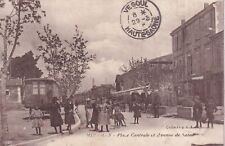 Carte postale ancienne MIRAMAS Provence place centrale roulotte écrite 1915