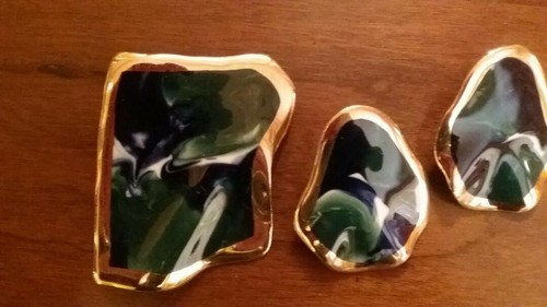 Pin and earrings - pin, dark